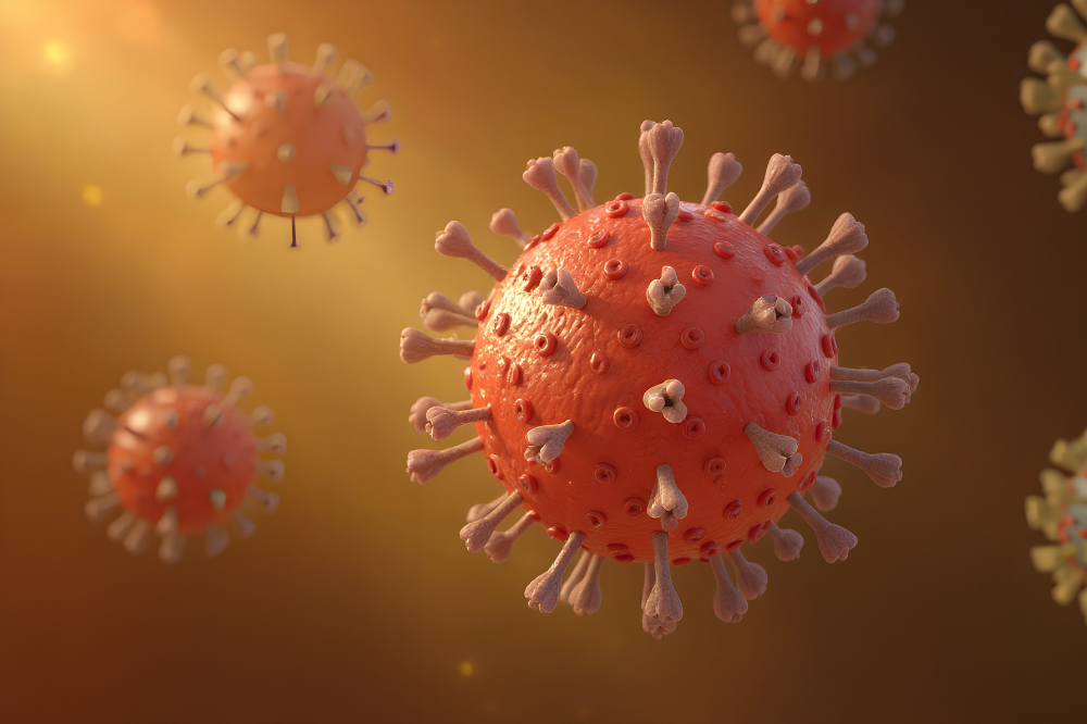 An illustration of covid virions